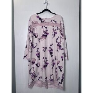 Alfani Garden Oasis Women's Plus Illusion-Trim Shift Dress Pink Floral Sz 16W